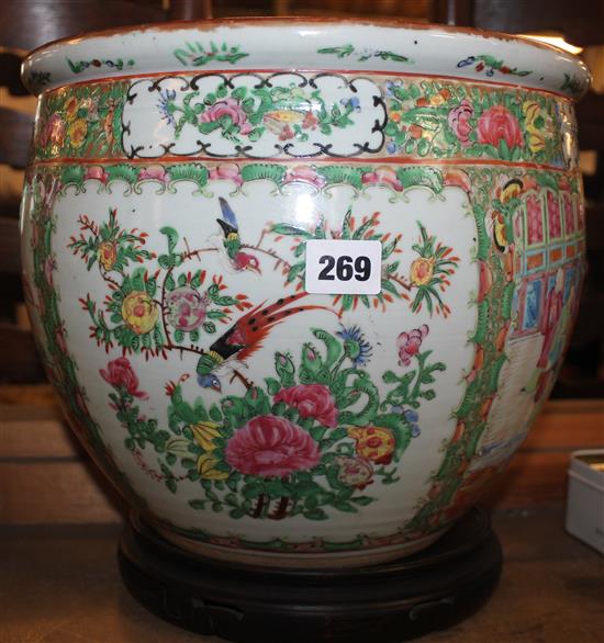 A Chinese Canton-decorated famille rose goldfish bowl or jardiniere, late 19th century, 32cm diam.